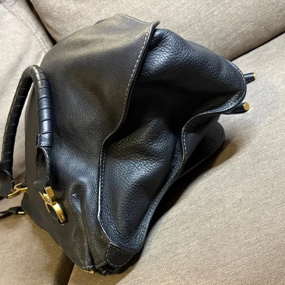 Chloe Marcie Black Leather Satchel with Gold Accents - Picture 9 of 12